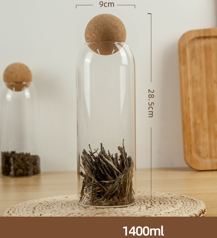 Food Storage Glass Jar with Wooden Ball Lid - Clear
