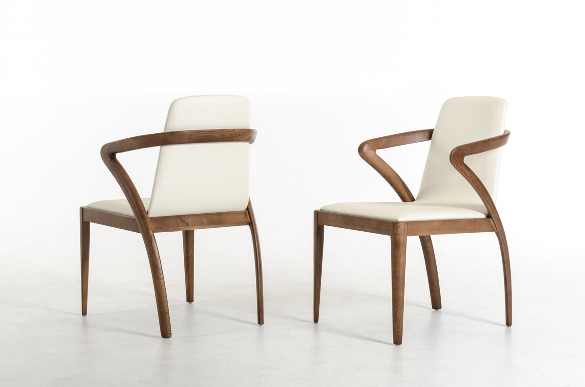 Modern Walnut Wood and Leather Dining Chair