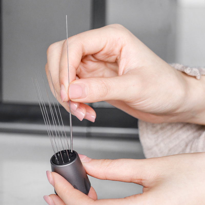 Aluminum Espresso Coffee Needle Distribution Tool with Stand