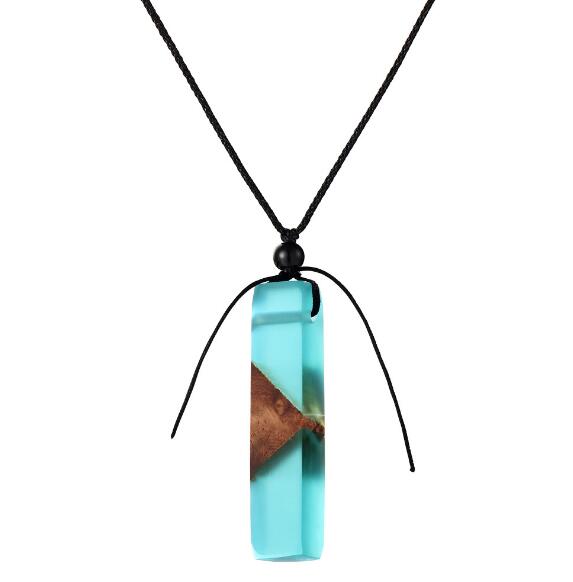 Unisex Wood & Resin Necklace Pendant - Woven Rope
