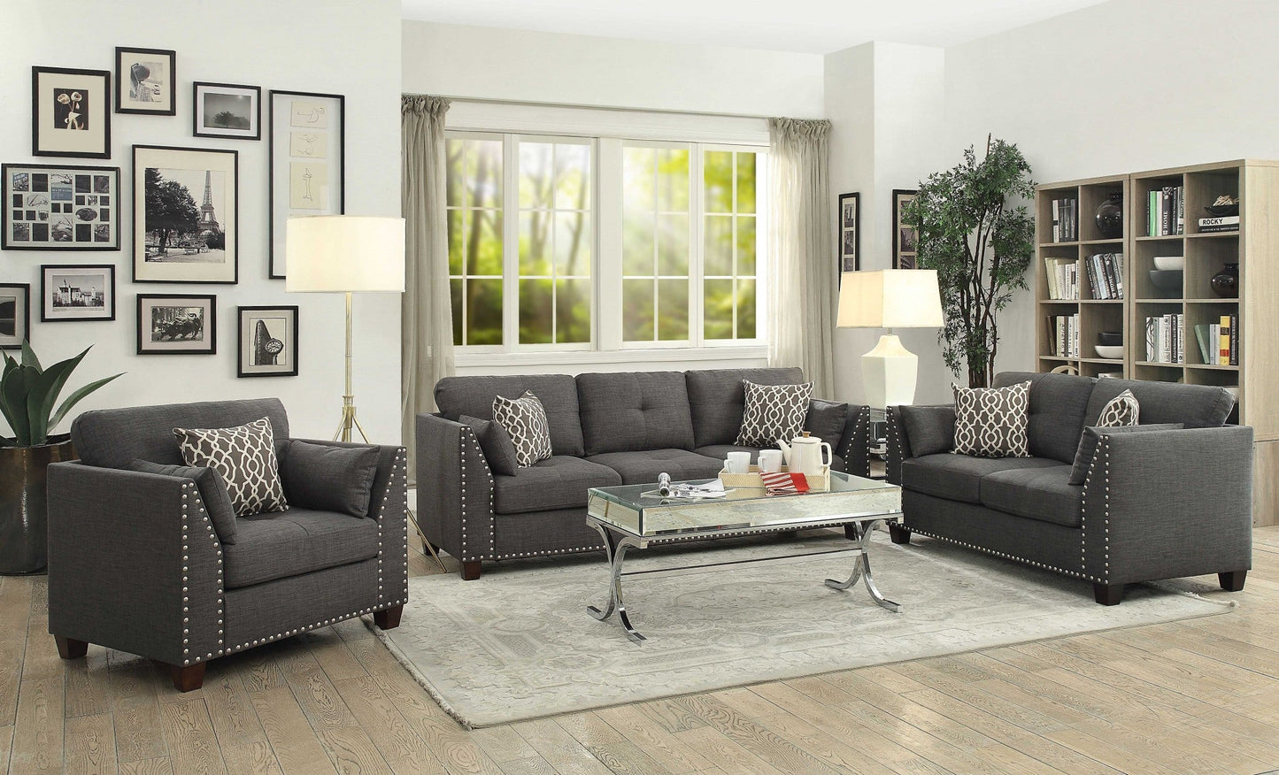 Linen Arm Chair in Light Charcoal
