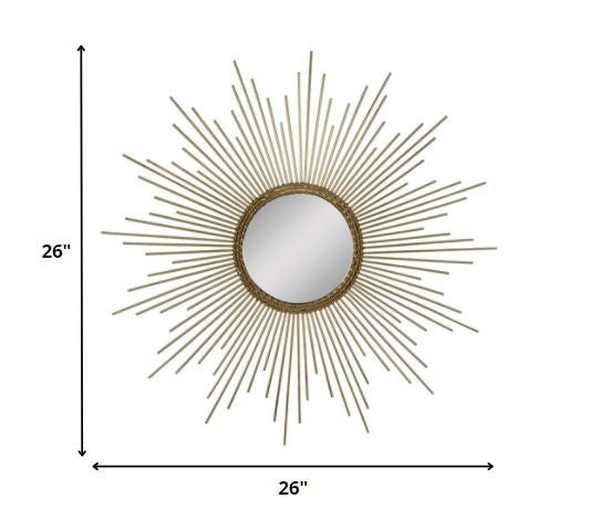 Round Gold Metal Sunburst Framed Wall Mirror - 26inch Diameter