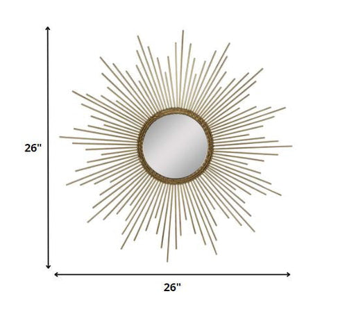 Round Gold Metal Sunburst Framed Wall Mirror - 26inch Diameter