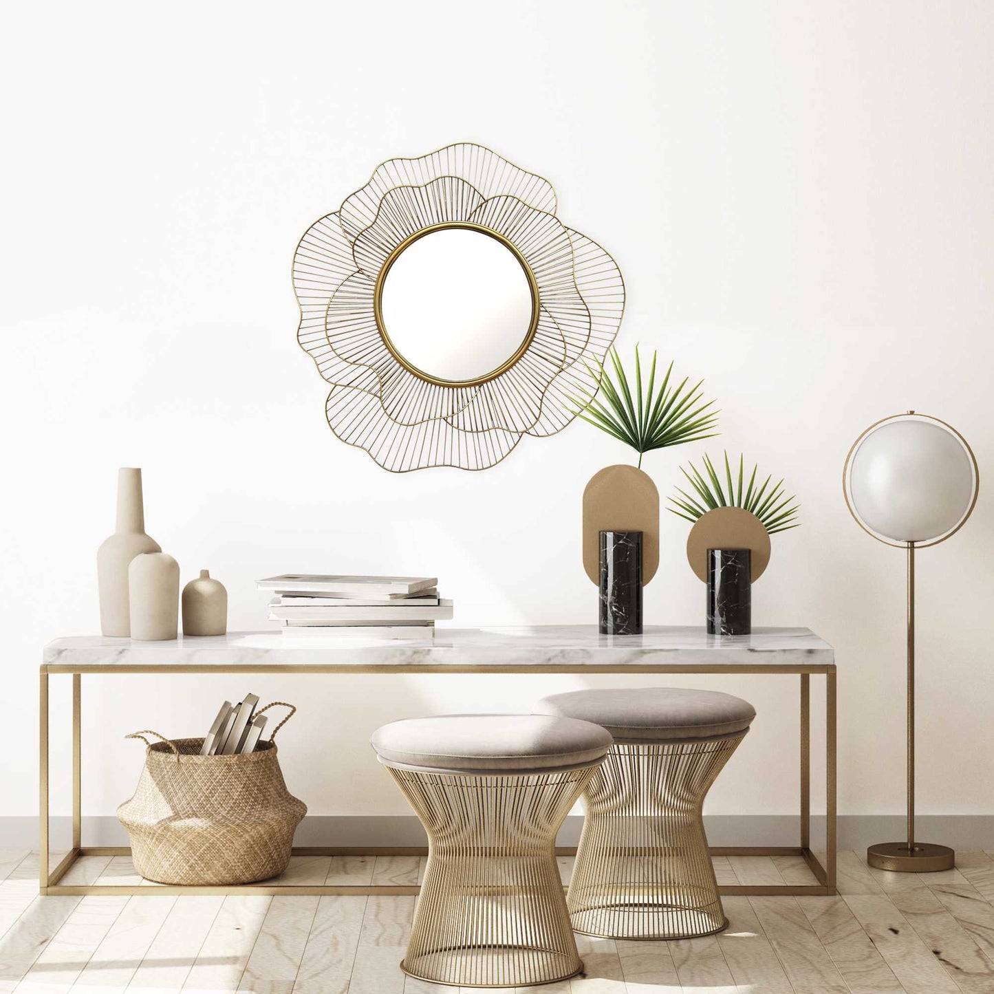 Round Gold Flower Metal Wall Mirror - 28.25inches