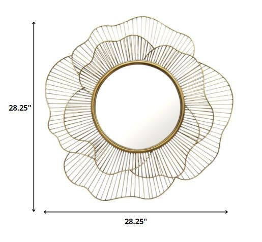 Round Gold Flower Metal Wall Mirror - 28.25inches