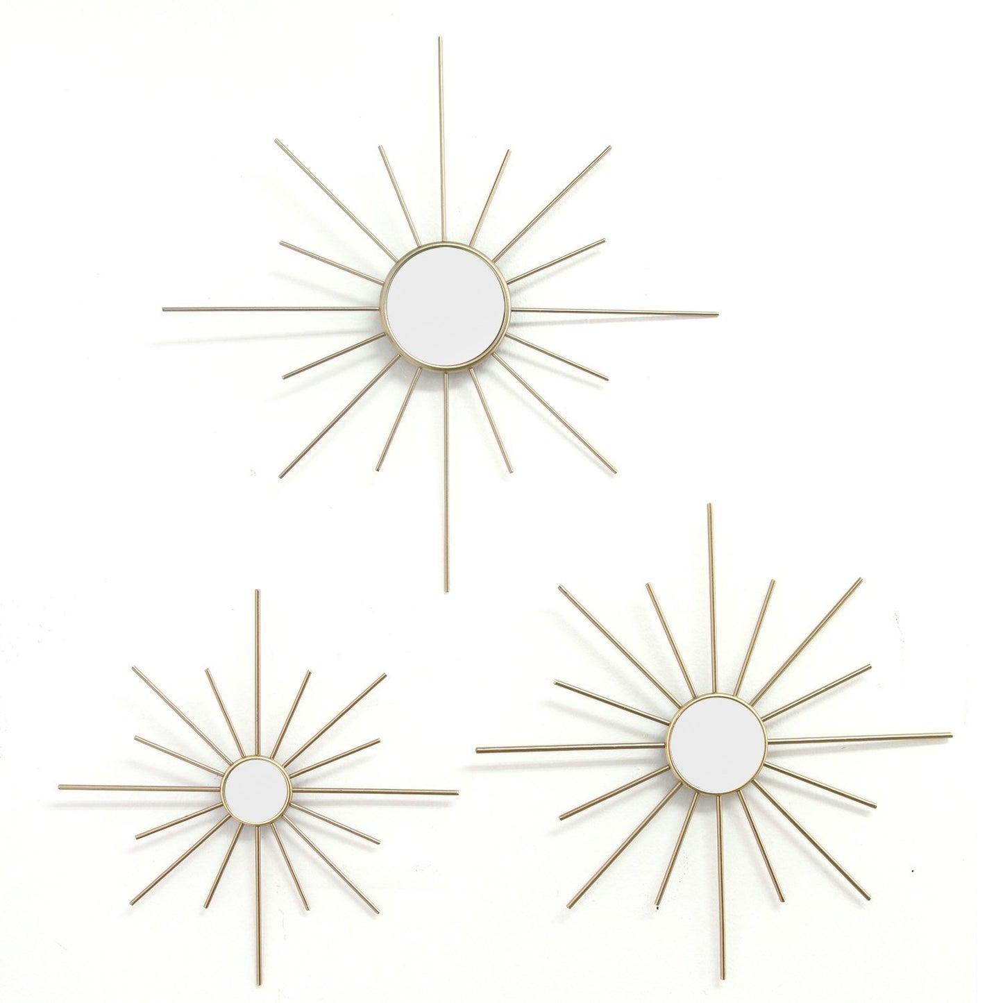 Set of 3 Gold Mirror Burst Metal Wall Decor