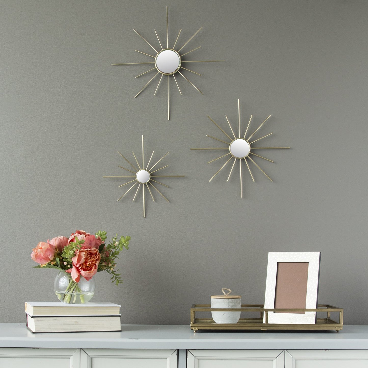 Set of 3 Gold Mirror Burst Metal Wall Decor