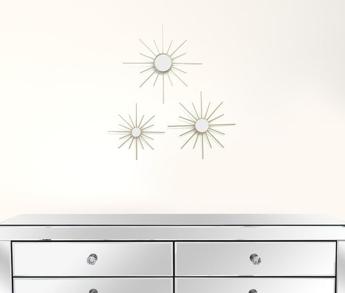 Set of 3 Gold Mirror Burst Metal Wall Decor