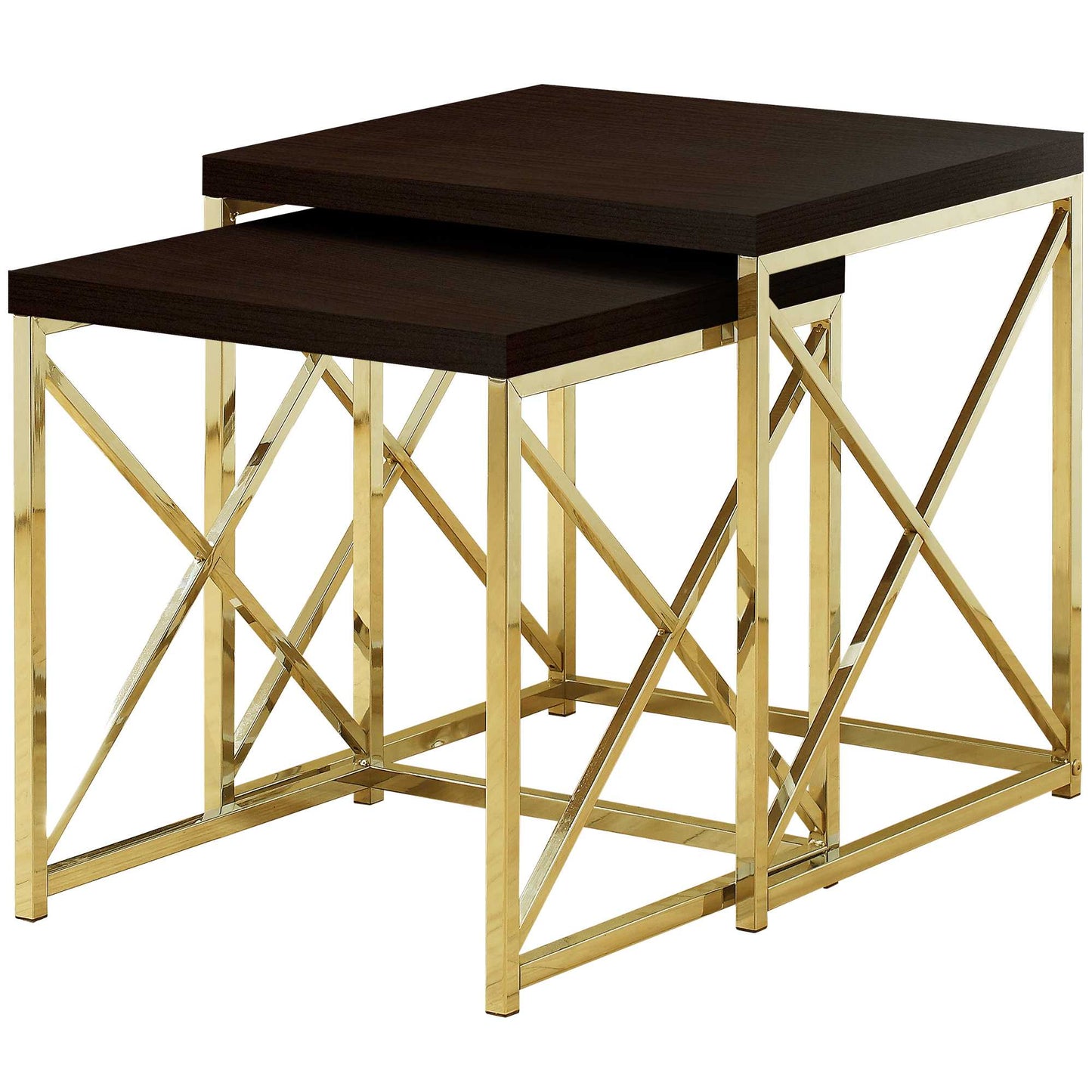 Two Piece Nesting Tables - Wood and Metal - Gold & Cappuccino