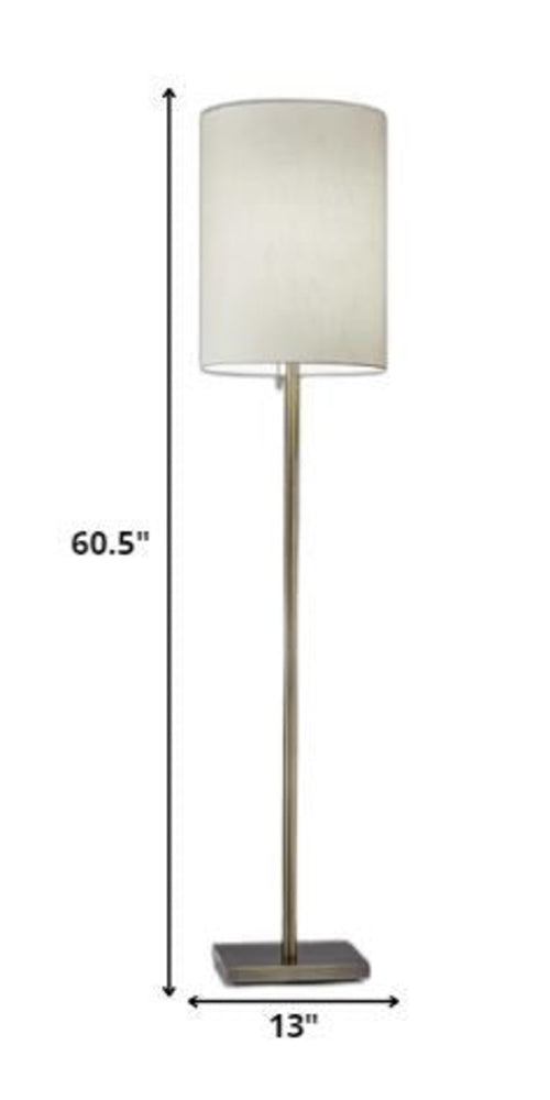 Classic Floor Lamp in Brushed Steel or Brass with Textured Fabric Shade