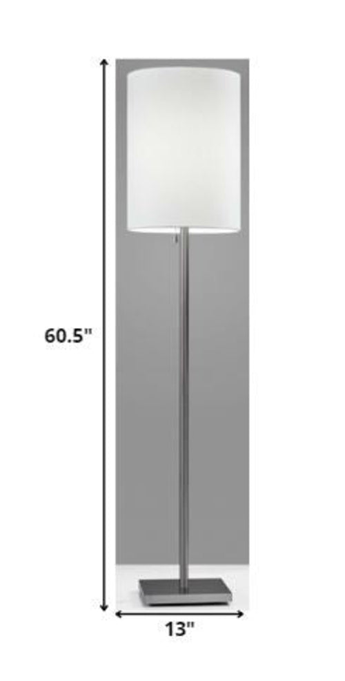 Classic Floor Lamp in Brushed Steel or Brass with Textured Fabric Shade