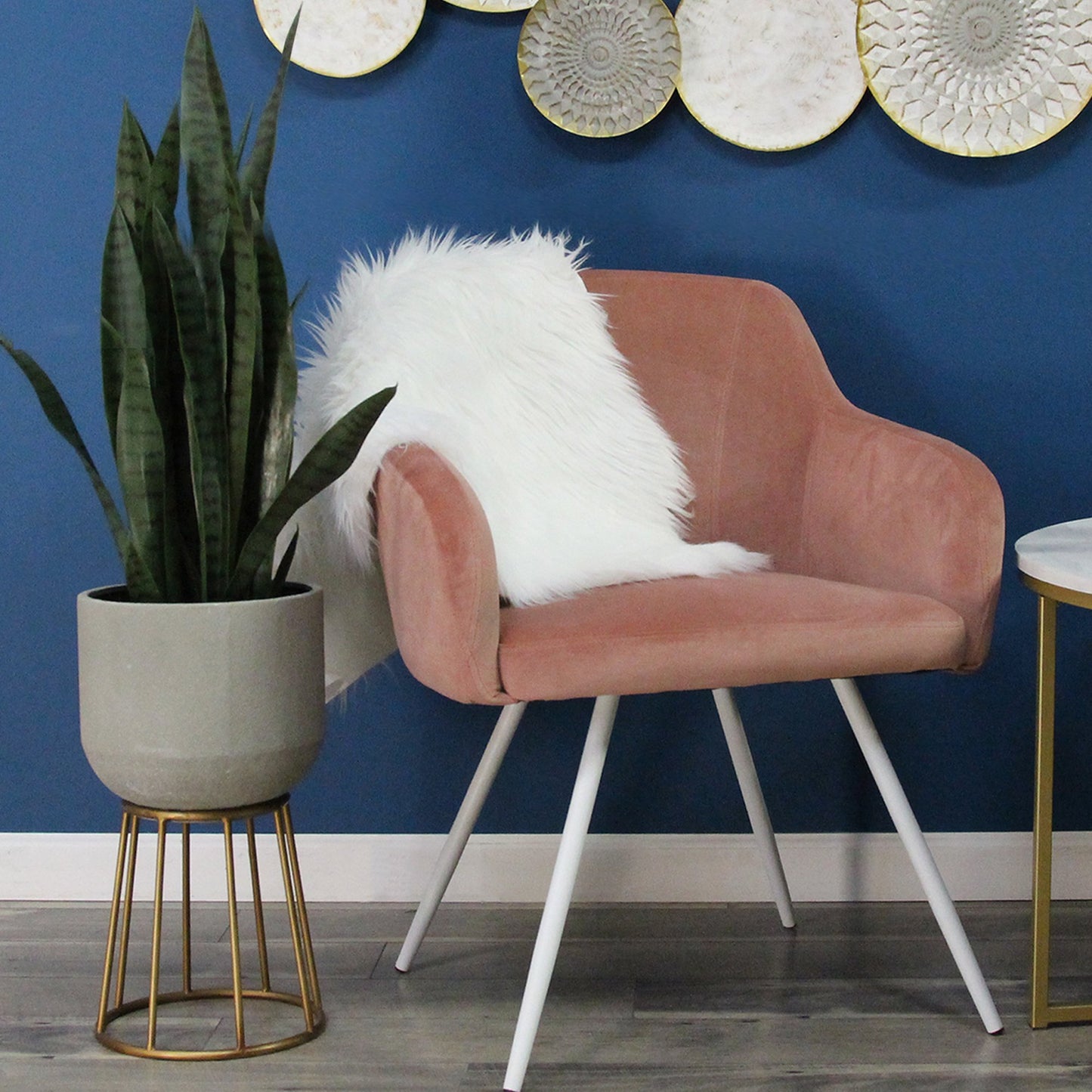 Decorative Plant Stand - Faux Cement and Gold Metal