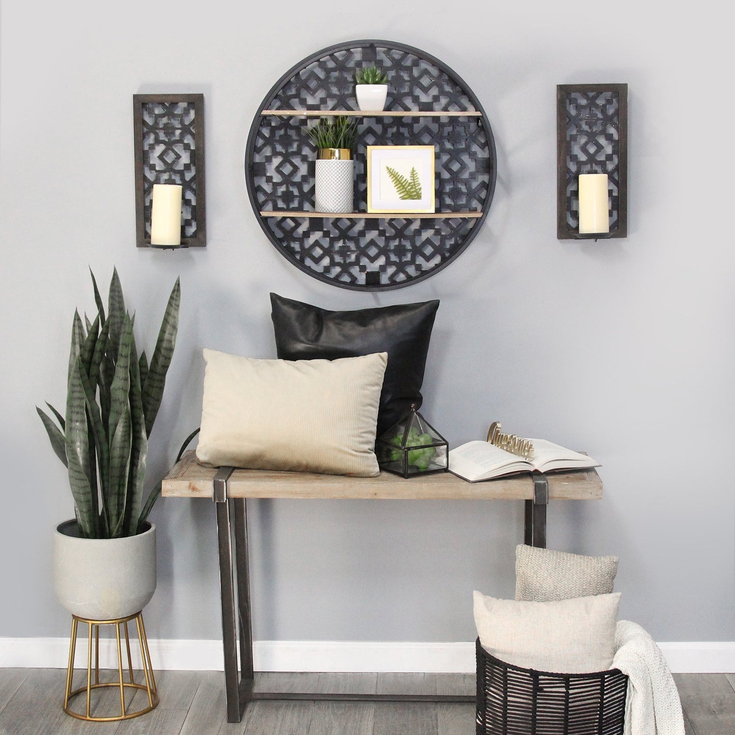 Decorative Plant Stand - Faux Cement and Gold Metal