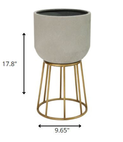 Decorative Plant Stand - Faux Cement and Gold Metal