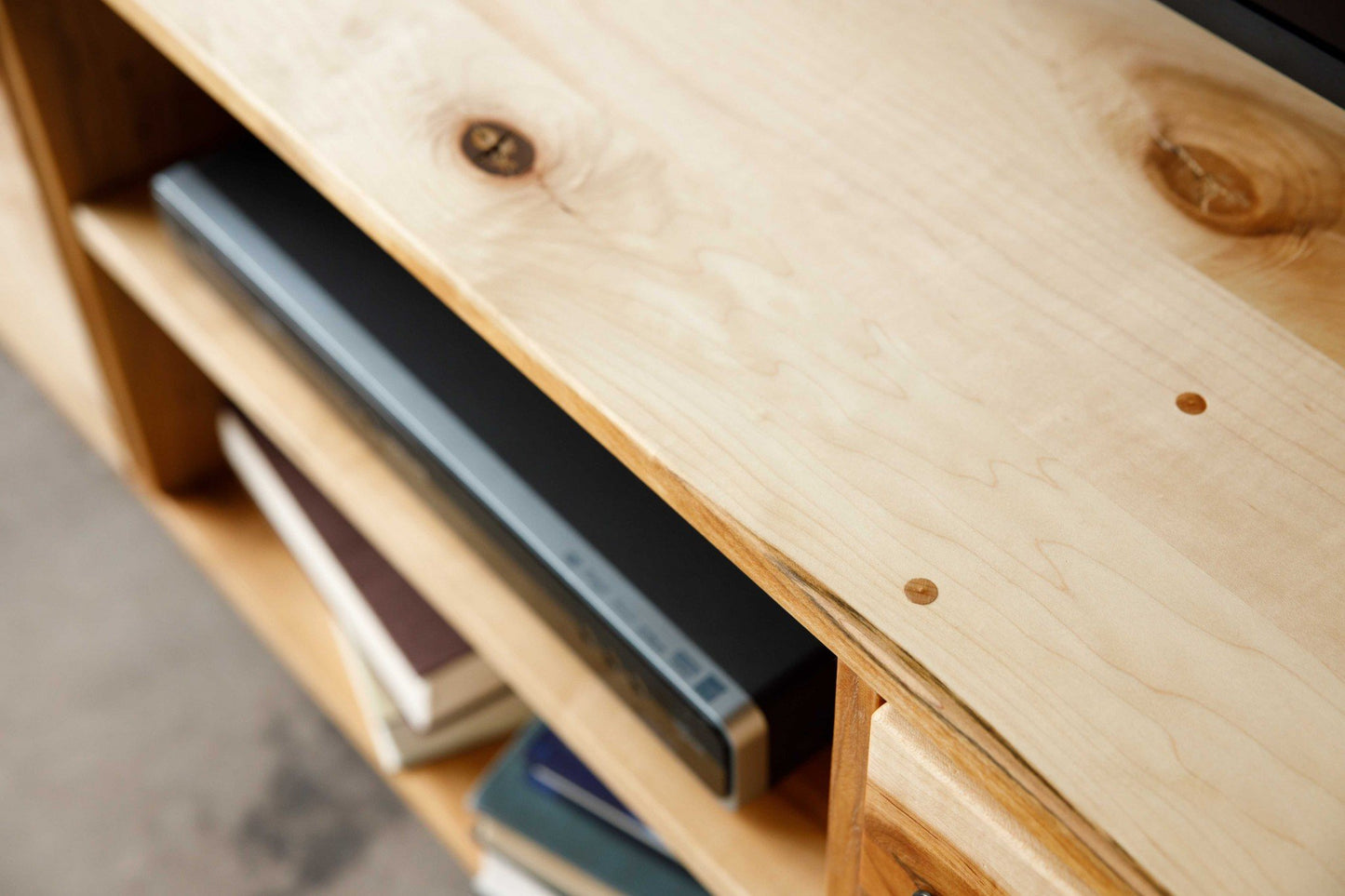 Natural Cherry And Black Metal Media Center