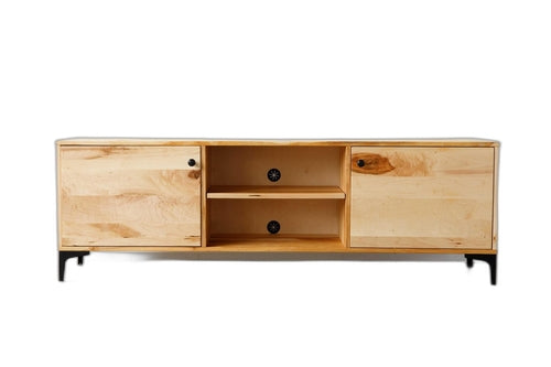 Natural Cherry And Black Metal Media Center