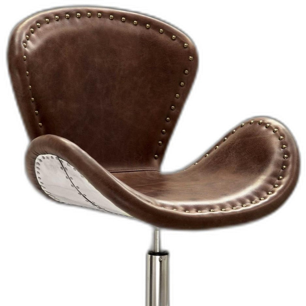 Retro Brown Leather Accent Chair - Top Grain Leather