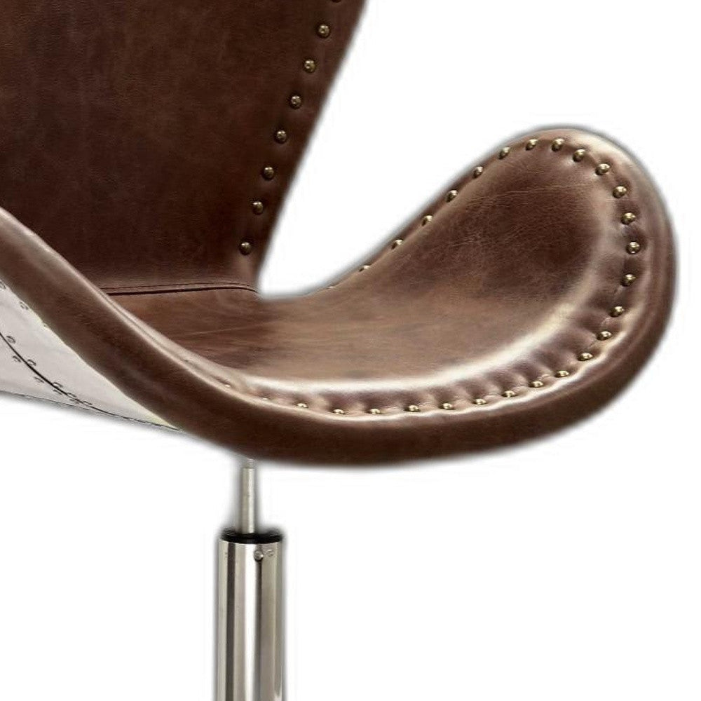 Retro Brown Leather Accent Chair - Top Grain Leather