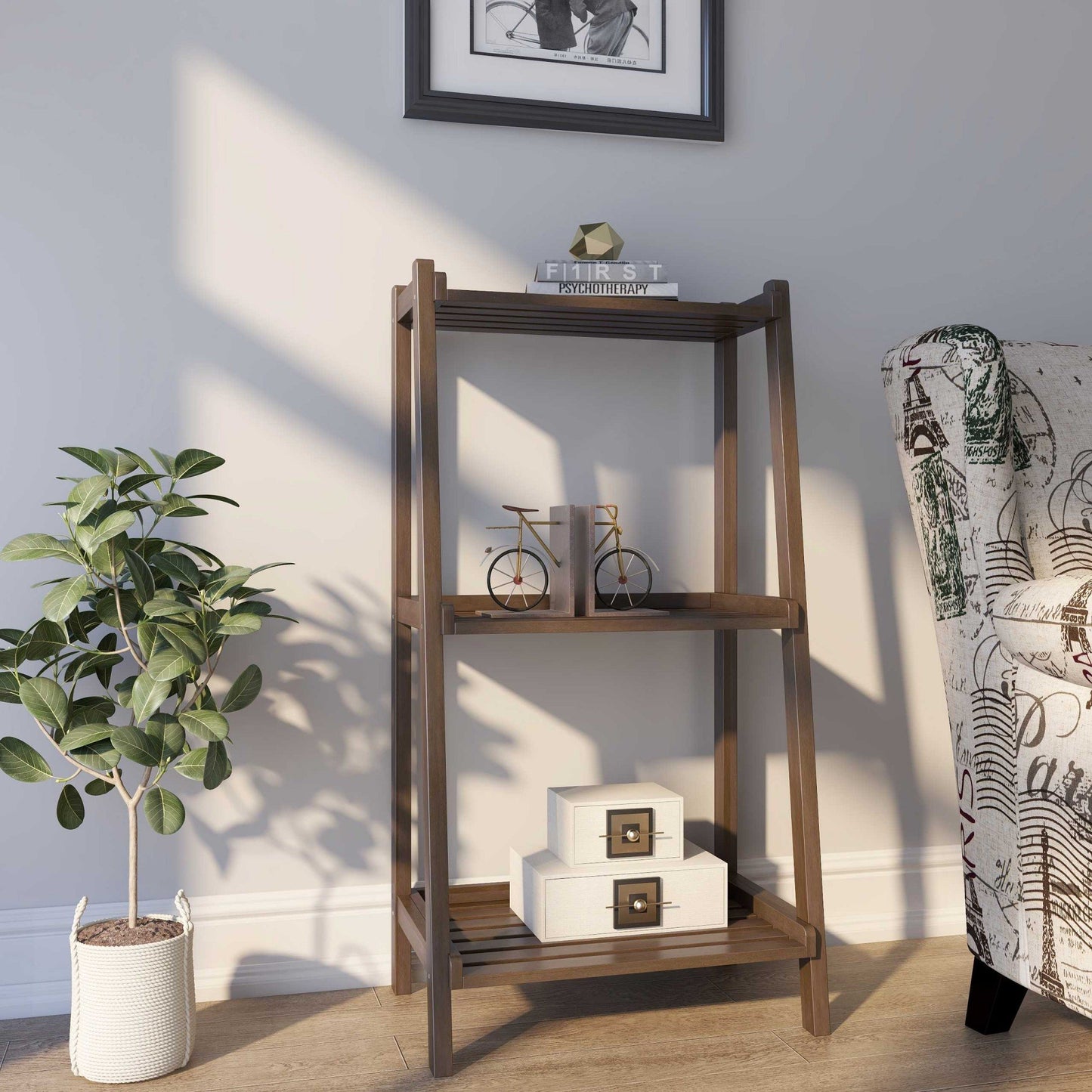 Solid Wooden Bookcase with 3 Shelves in Espresso