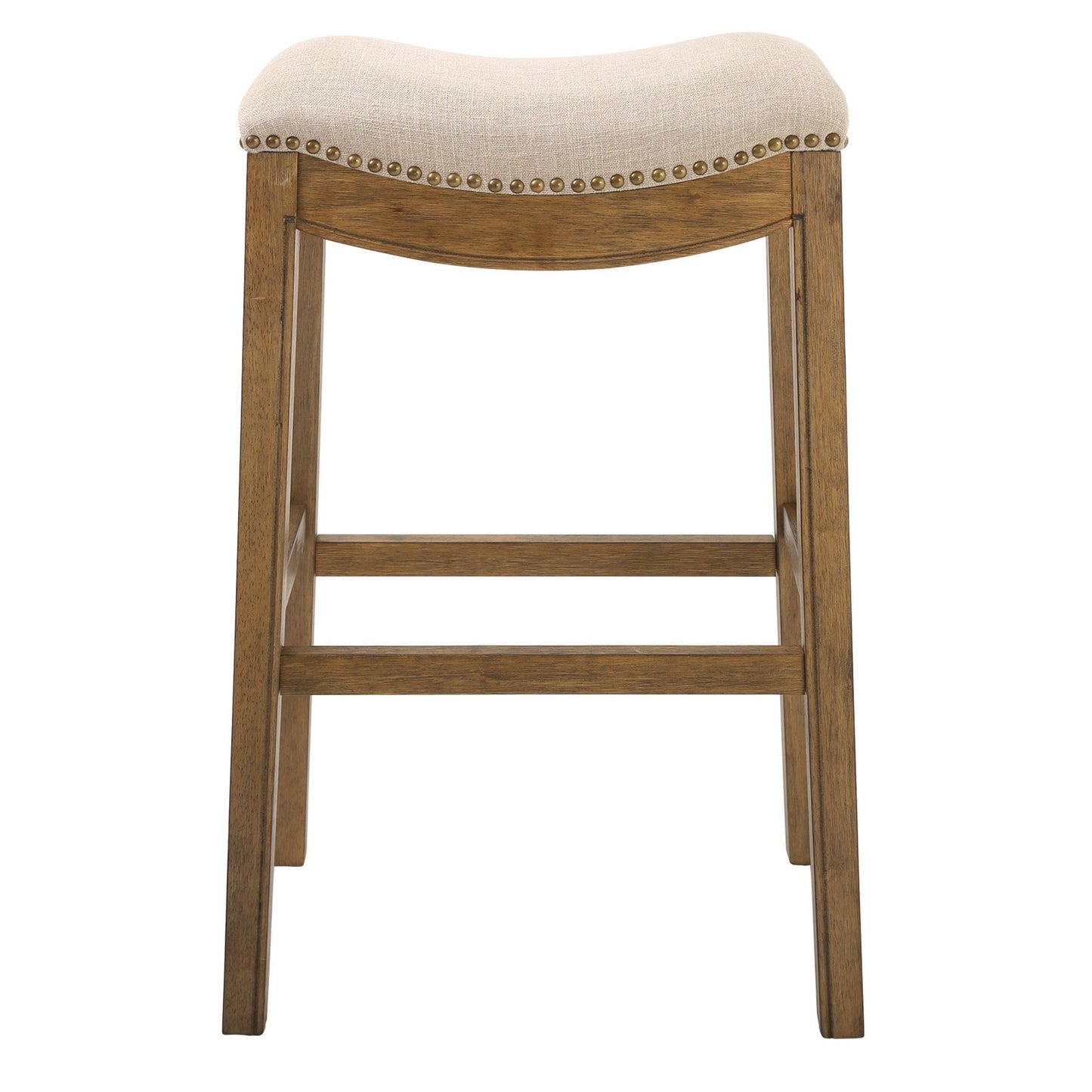 Saddle Style Counter Stool with Cream Fabric and Nail head Detail - Bar Height
