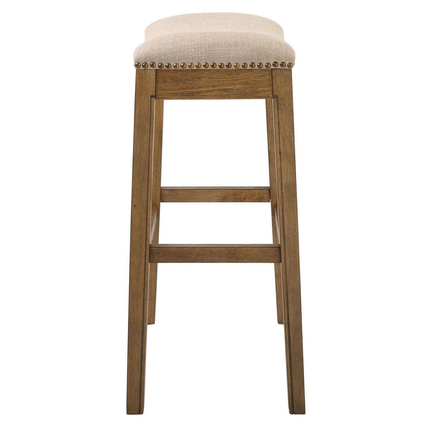 Saddle Style Counter Stool with Cream Fabric and Nail head Detail - Bar Height