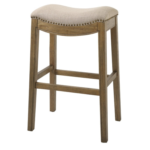 Saddle Style Counter Stool with Cream Fabric and Nail head Detail - Bar Height
