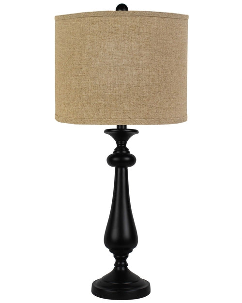 Black Candlestick Table Lamp with Sandy Tan Shade