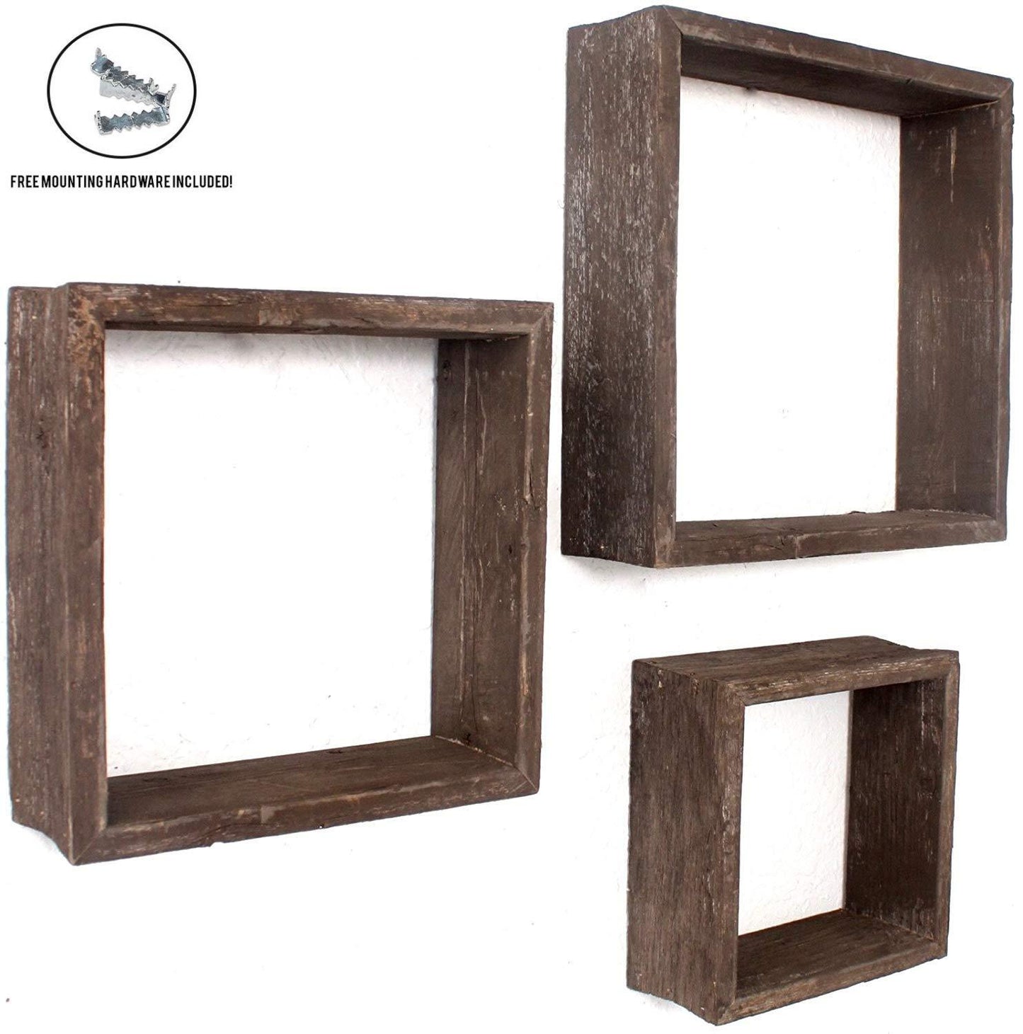 Espresso Reclaimed Square Wood Open Box Shelves - Set of 3