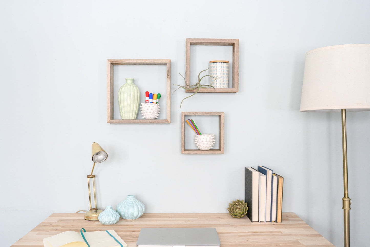 Rustic Square White Wash Wood Open Box Shelves - Set of 3