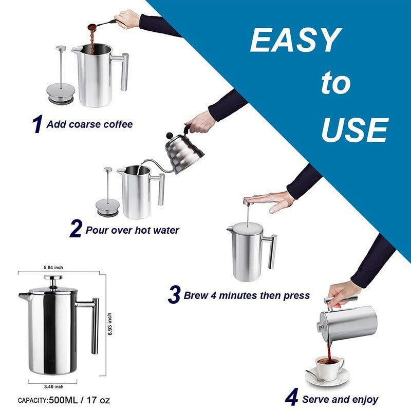 Stainless Steel French Press - Double Layered - Various Sizes
