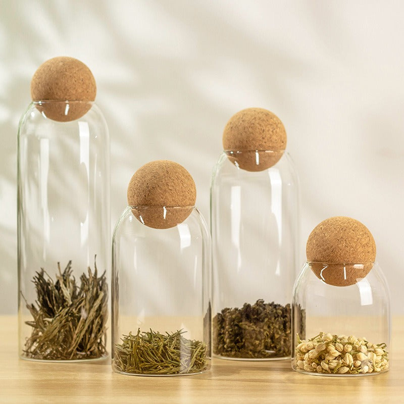 Food Storage Glass Jar with Wooden Ball Lid - Clear