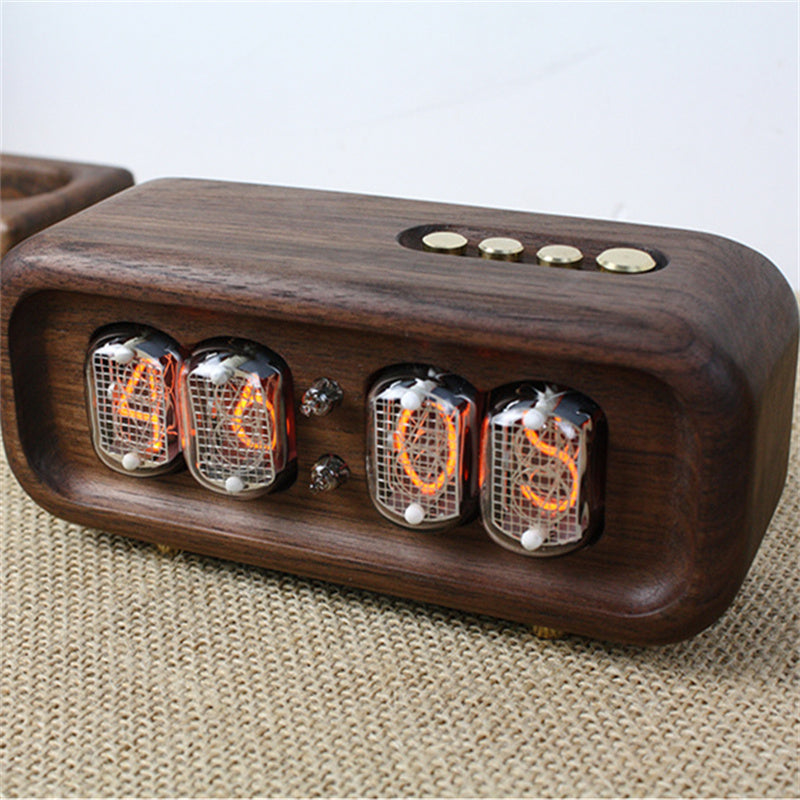 Soft Glow Digital Electronic Tube Clock - Solid Black Walnut