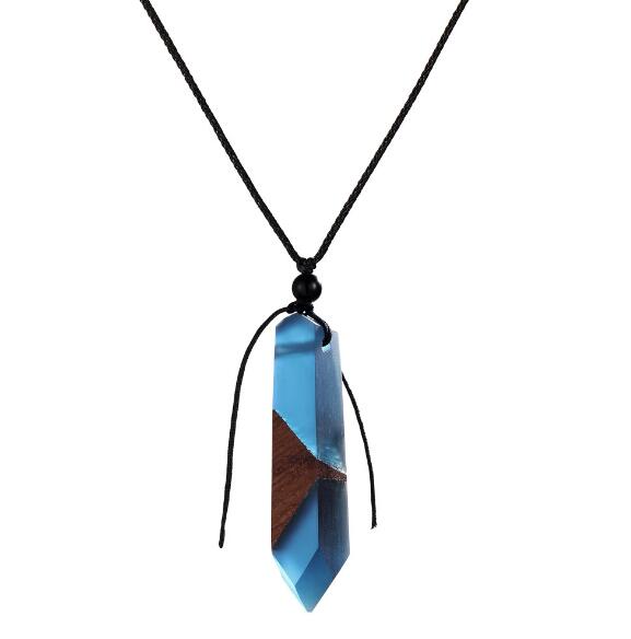 Unisex Wood & Resin Necklace Pendant - Woven Rope