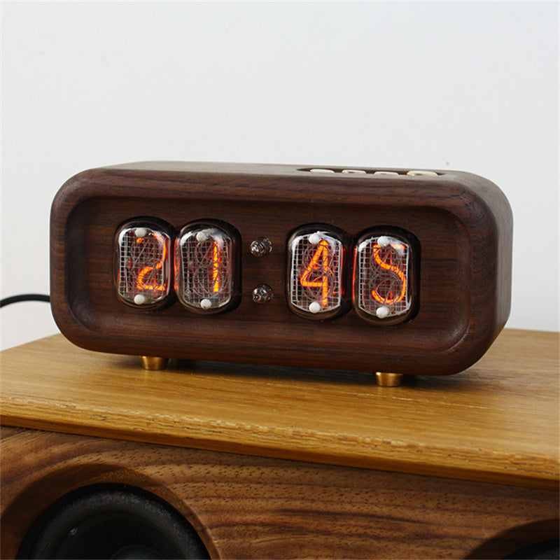 Soft Glow Digital Electronic Tube Clock - Solid Black Walnut