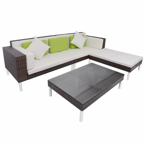 4 Piece Garden Lounge Set with Cushions - Rattan in Brown or Black