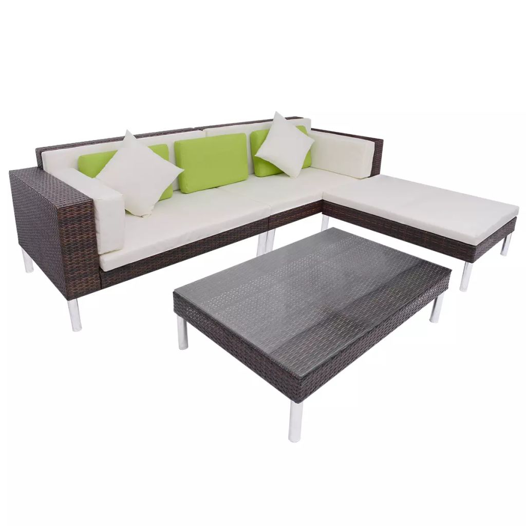 4 Piece Garden Lounge Set with Cushions - Rattan in Brown or Black