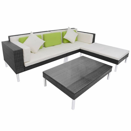 4 Piece Garden Lounge Set with Cushions - Rattan in Brown or Black