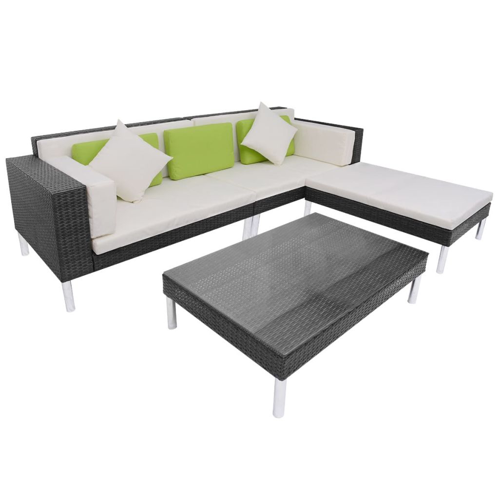 4 Piece Garden Lounge Set with Cushions - Rattan in Brown or Black