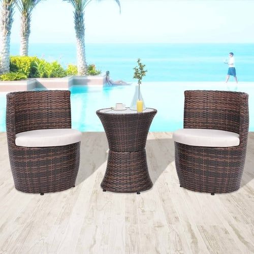 3 Piece Bistro Set with Cushions Poly Rattan - Gray, Brown, Black