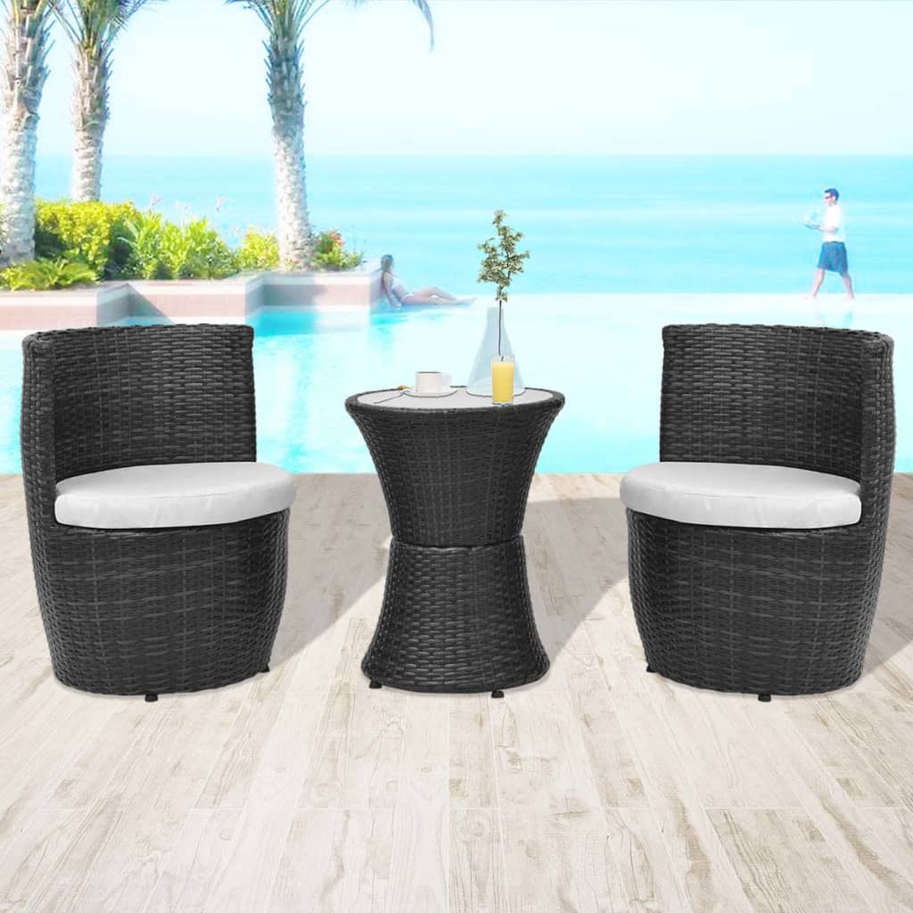 3 Piece Bistro Set with Cushions Poly Rattan - Gray, Brown, Black