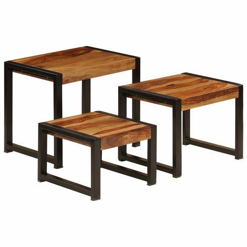 Nesting Tables- 3 piece - Hardwood and Metal