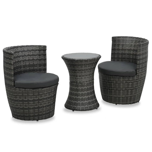 3 Piece Bistro Set with Cushions Poly Rattan - Gray, Brown, Black