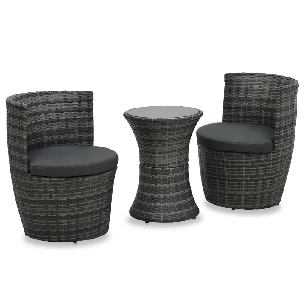 3 Piece Bistro Set with Cushions Poly Rattan - Gray, Brown, Black