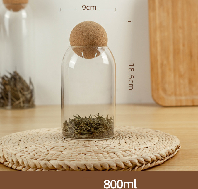 Food Storage Glass Jar with Wooden Ball Lid - Clear