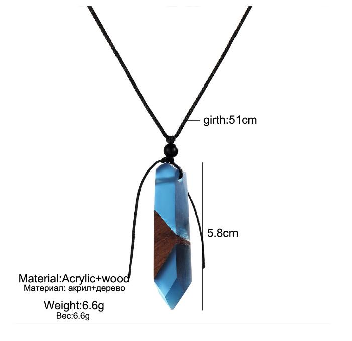 Unisex Wood & Resin Necklace Pendant - Woven Rope