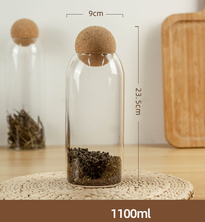 Food Storage Glass Jar with Wooden Ball Lid - Clear