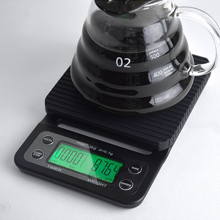 Electronic Coffee Weighing and Timing Scale - Black with Digital Screen