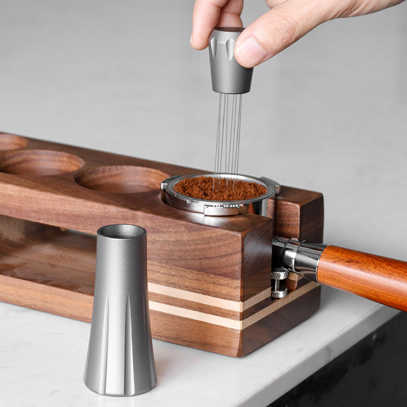 Aluminum Espresso Coffee Needle Distribution Tool with Stand