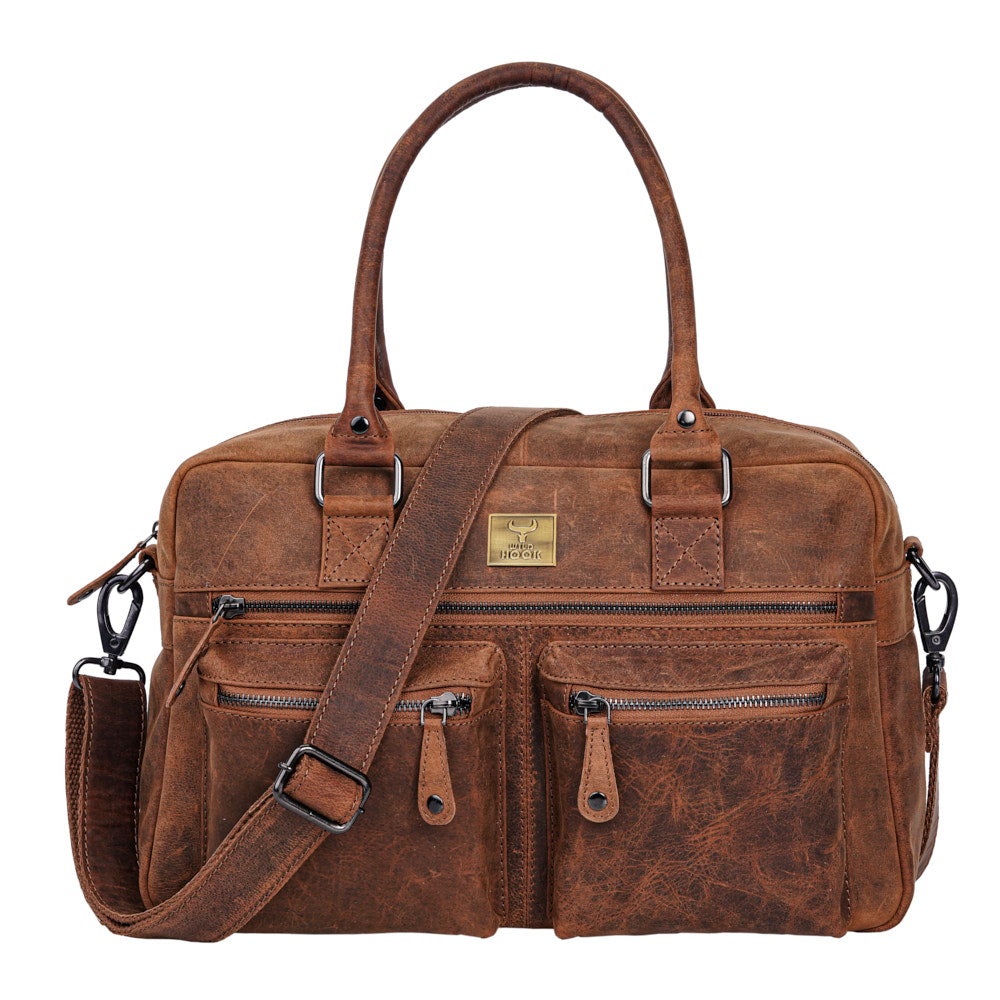 Vintage Distressed Leather Duffle Bag