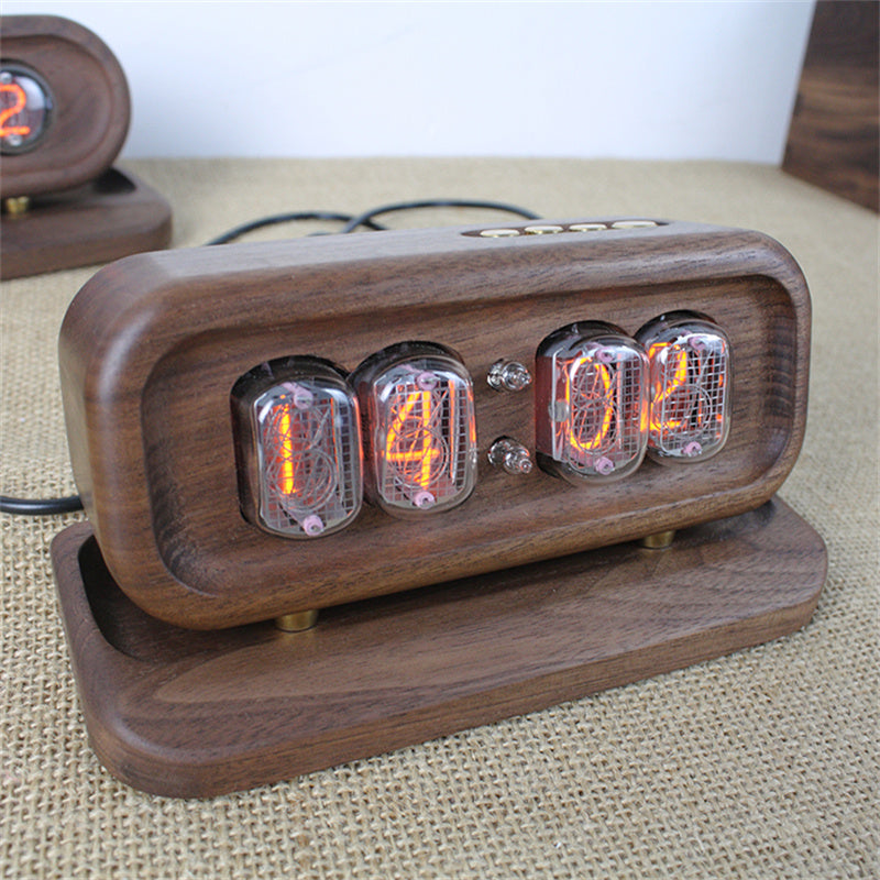 Soft Glow Digital Electronic Tube Clock - Solid Black Walnut